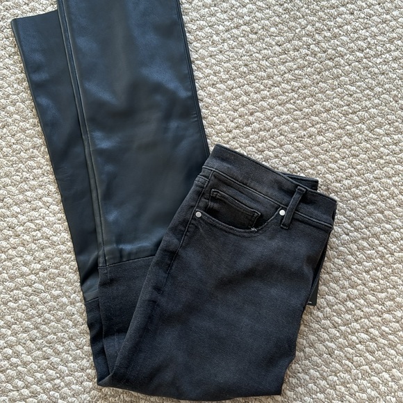 NWT! Super High Waisted Faux Leather Paneled 90’s Slim Jeans! - Picture 3 of 8